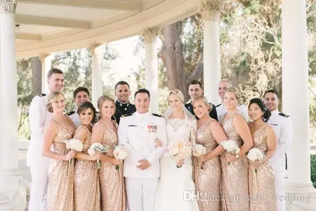 Modern Rose Gold Sequins Bridesmaid Dresses V Neck A Line Floor Modern Rose Gold Sequins Bridesmaid Dresses V Neck A Line Floor Length Maid Of Honor Bling Long Plus Size Custom Made Free In From