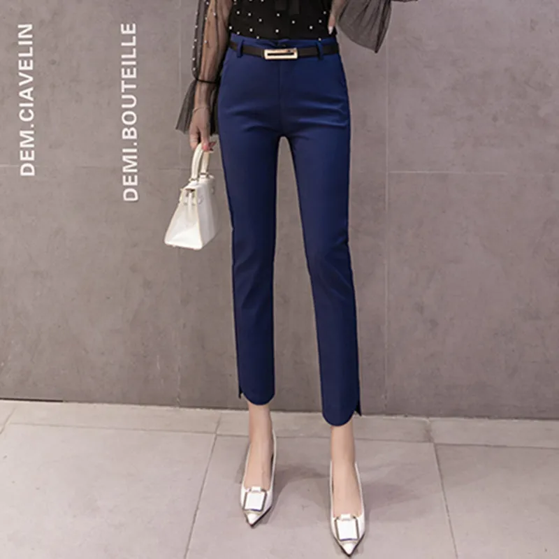 

Black white blue women casual pants 2019 new autumn ladies pencil nine pants trousers office lady female feet pants