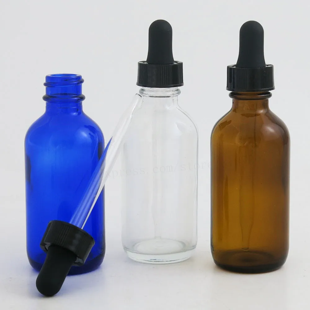 Conta-gotas de Vidro Claro para os Óleos Cobalto Frasco Âmbar Azul Essenciais Aromaterapia 2 oz Qualidade Superior Boston Recipientes Redondos 24 Pcs 60 ml 3 Garrafas reutilizáveis