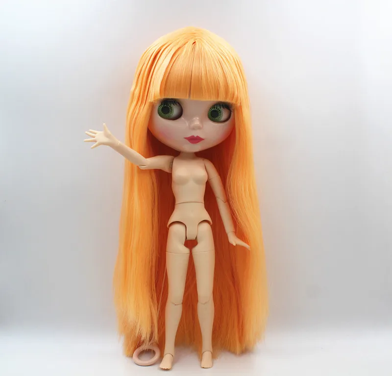 

Blyth doll,Orange straight hair, there are bangs, flesh white skin, body has 19 joints, 1/6, nudity doll, fashionable toy.