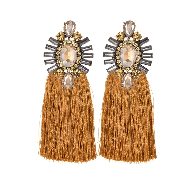 22 Colors Blue Long Tassel Earrings For Women Vintage Crystal Drop Earrings For Wedding Fashion Statement Jewelry - Окраска металла: Champagne yellow