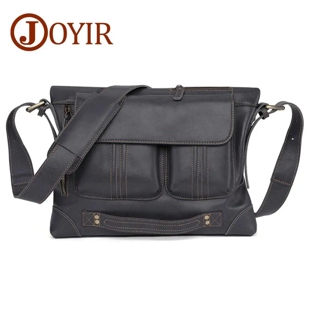 Joyir из натуральной кожи сумка Для мужчин Курьерские сумки многофункциональная Сумочка Briescase Бизнес Для мужчин школьная сумка на плечо сумка через плечо - Цвет: Grey Handbag