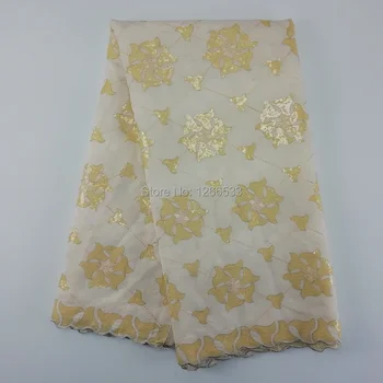 

African voile lace Swiss high quality organza lace with full sequins for large party dress fabrics 025 beige gold