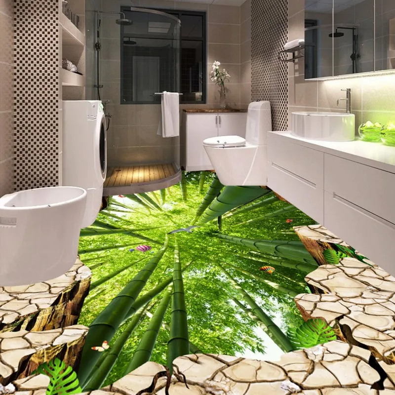 Free Shipping Cliff Bamboo Flying Bird 3D bathroom walkway flooring
self-adhesive home decoration flooring wallpaper mural