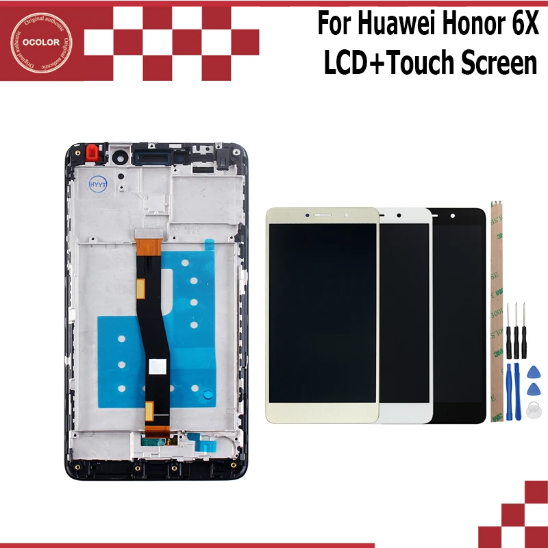 

ocolor EMU 4.1 For Huawei Honor 6X LCD Display + Touch Screen +Frame Digitizer Assembly 5.5 inch 1920X1080 IPS+Tool + Adhesive