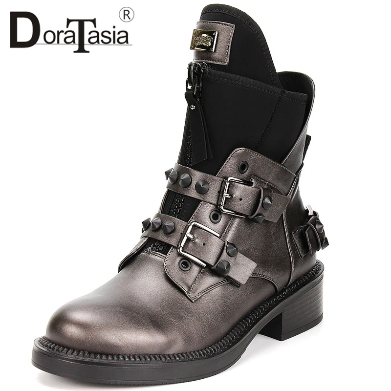 

DORATASIA 2019 New Fashion Dropship Large Size 35-41 Rivet Chunky Heels Shoes Woman Boots Female Decorate Boots Woman Shoes