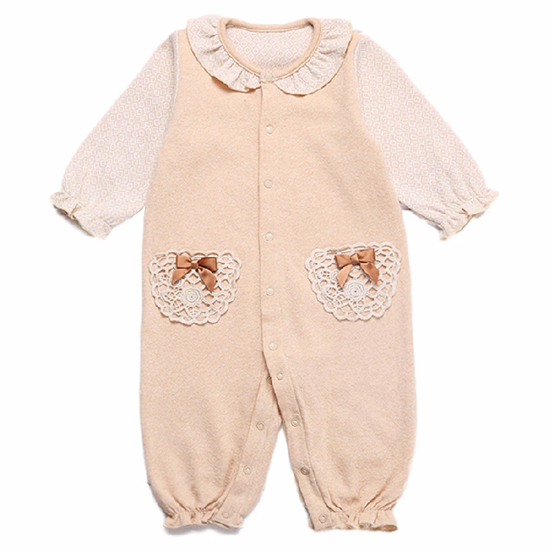 2016 New Spring Autumn Baby Girls Rompers Natural Colored Organic Cotton Clothes Long Sleeves