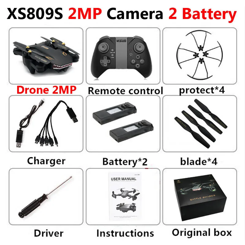 VISUO XS809S Профессиональный складной Дрон с камерой 2MP HD WiFi FPV селфи широкоугольный Радиоуправляемый квадрокоптер Вертолет игрушка для мальчика VS XS816 - Цвет: XS809S 2MP 2B Box