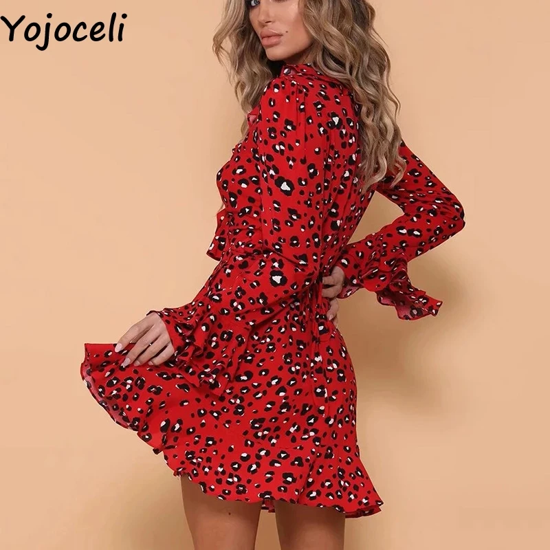 Yojoceli элегантное Плиссированное сексуальное красное леопардовое Платье женское