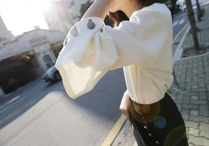 Блузки, рубашки, топы, новинка, свободные замшевые блузки с разрезом на рукавах, Женская белая блузка