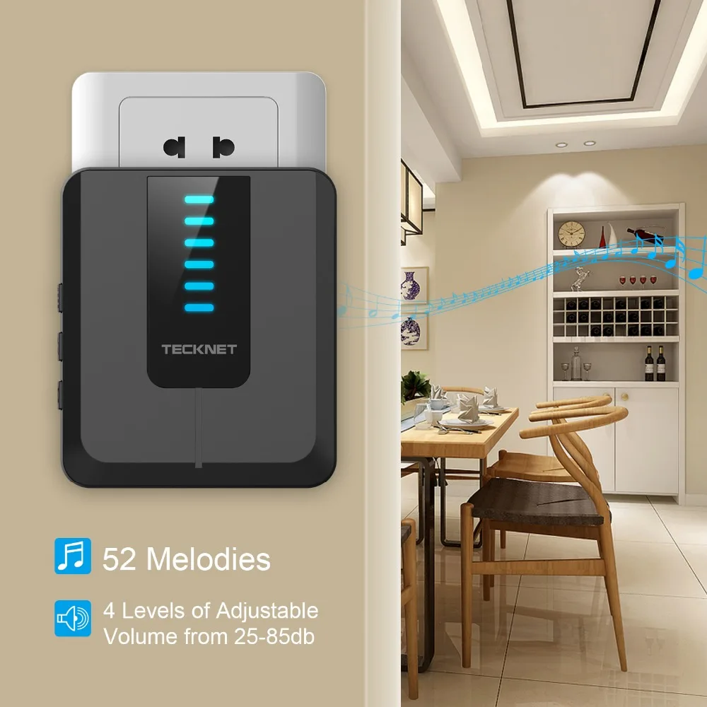 Tecknet Twin Wireless Doorbell 300 Meters Range UK Plug Cordless Door Bell Chime Kit Home Smart with 52 Chimes 4 Volume Levels Tecknet Twin Wireless Doorbell 300 Meters Range UK Plug Cordless Door Bell Chime Kit Home Smart with 52 Chimes 4 Volume Levels