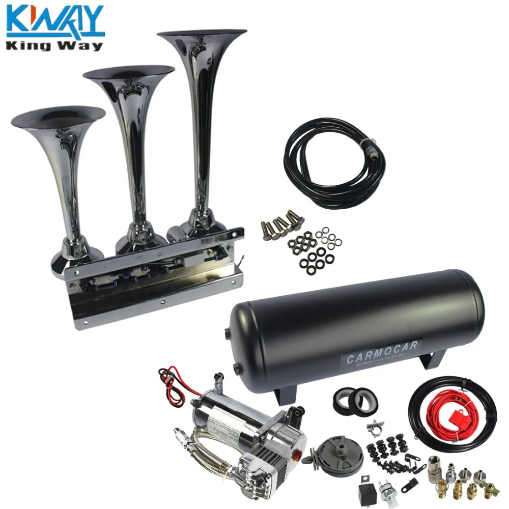

FREE SHIPPING-King Way- 152dB 3 Trumpet Train Air Horn With 2.5 GallonTank 200PSI Air Compressor