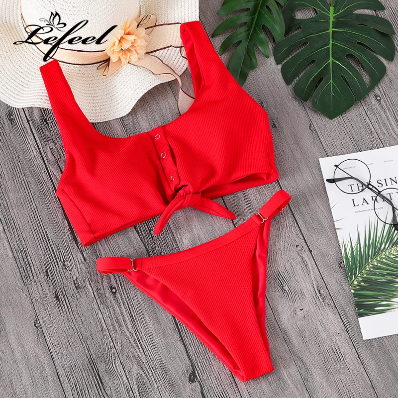 Lefeel 2018 Sexy Two Piece Bikini Set Solid Swimwear Low Waist Swimsuit Women Hot Sale Bikinis Bathing Suit Summer Biquini