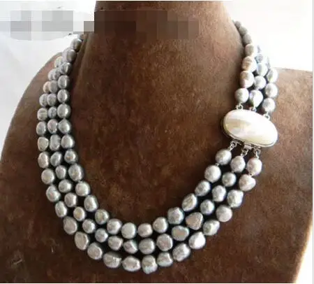 

Free Shipping >>3Strands 18'' 9mm Gray Baroque Freshwater Pearl Necklace