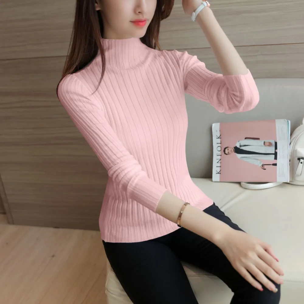 Tee Shirt Femme 2018 Autumn Winter Turtleneck Tshirt Women Knitted Super Stretch Women Clothes Top Fashion Feminina blusa