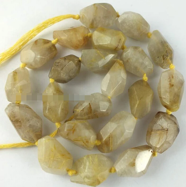 

FREE SHIPPING>>>@@ N713 12-18mm Natural Rutilated Quartz Freeform Faceted Beads 16''