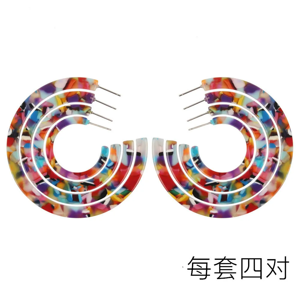 

2019 New Bohemian Fashion Earrings 4 Pairs Set Temperament Colored Resin Tortoiseshell Circle Earring Set for Women