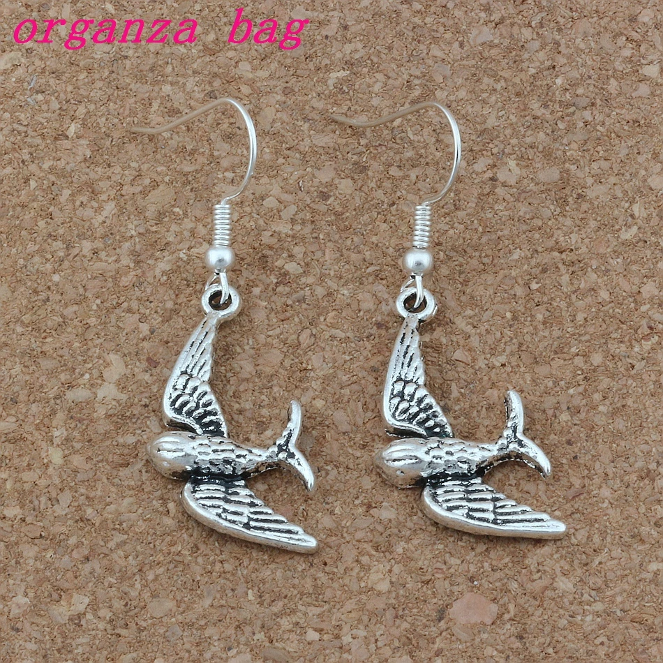 

Cute little swallow bird Earrings Silver Fish Ear Hook 24pairs/lot Antique Silver Chandelier Jewelry 10x46mm A-253e