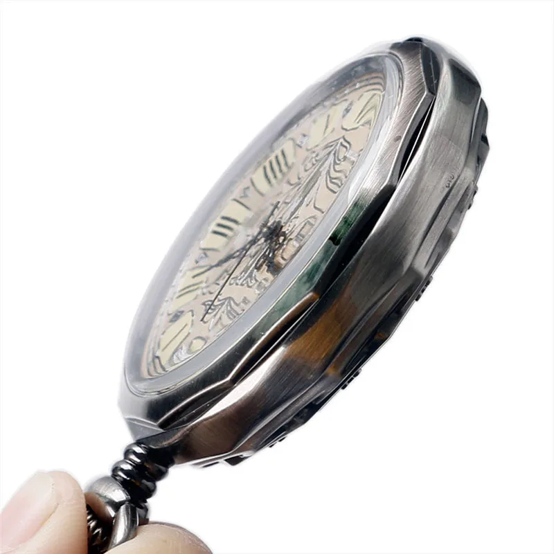 2016 Лидер продаж Винтаж часы Серебряный Прозрачный римские цифры часы-скелетоны карманные часы механический ручной взвод часы