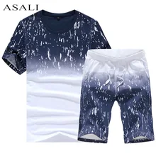 2 PCS! 2017 Summer Set Style Mens Causal Suit Short Sleeve Shorts Fashion Breathless Male Wear Set Tracksuit Man Sportsuits