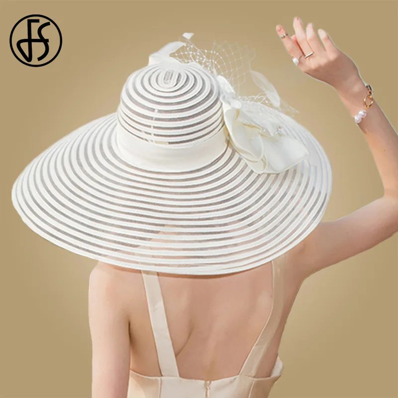Sombreros de boda de ala grande para mujer elegante negro Kentucky Derby sombrero ancho grande Bowknot pluma Iglesia señoras vestido sombreros sombreros de fieltro - 4