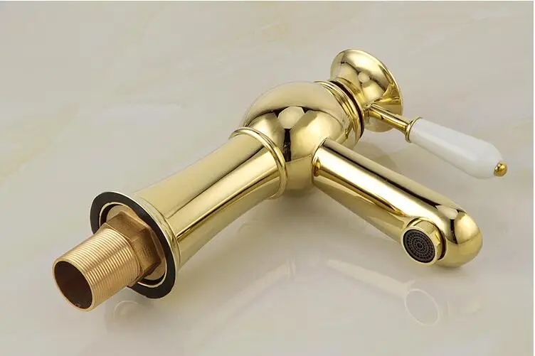 Высокого качества латунь золото одним рычагом горячей и холодной ванной комнате раковина смесители для ванной водопроводной воды