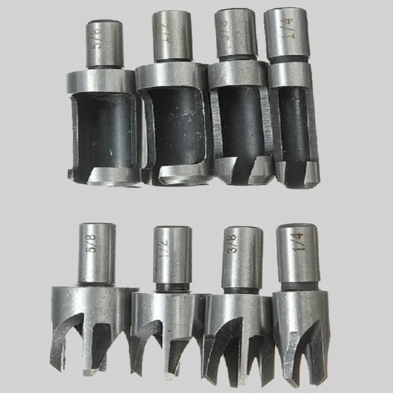 8pcs Wood Plug Cutter Straight Tapered Claw Type Drill Bit Set Wooden