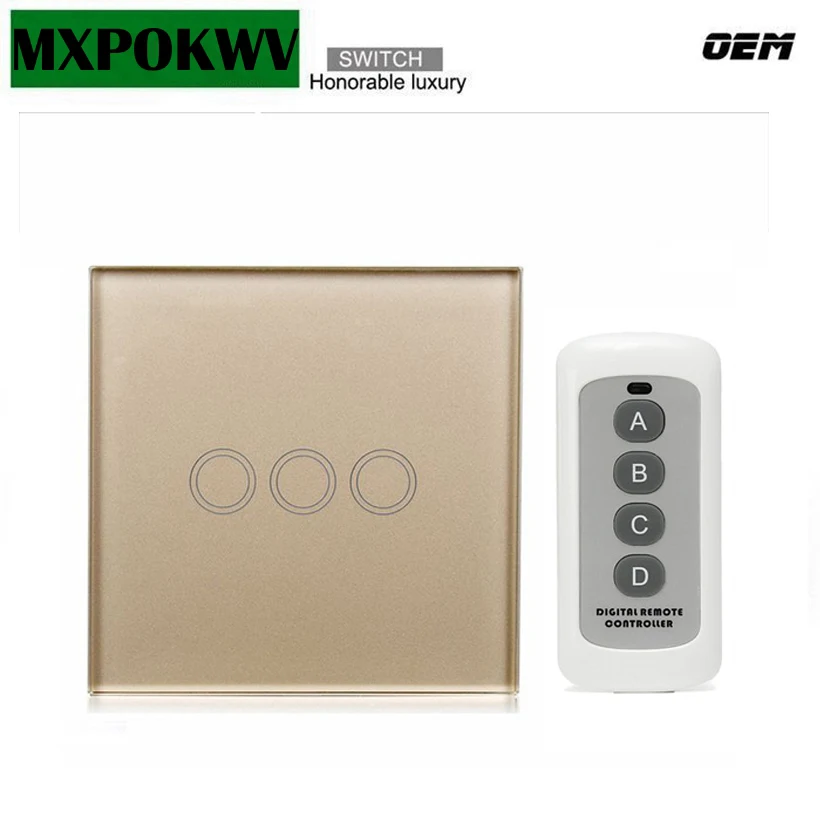 EU/UK 3 Gang 1 Way Remote Control Light Switch, Touch ...