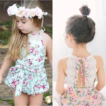 Ins/Лидер продаж для маленьких девочек с цветочным принтом Комбинезон для высота 60-110 см милые цветочные и полоса Детский комбинезон для малышей Детские шорты