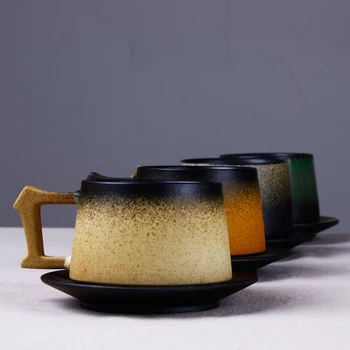 

160ML Vintage Ceramic Pottery Espresso Coffee Cup with Saucer Kit Handmade Creative Breakfast Milk Mug Drinkware Sent Friends