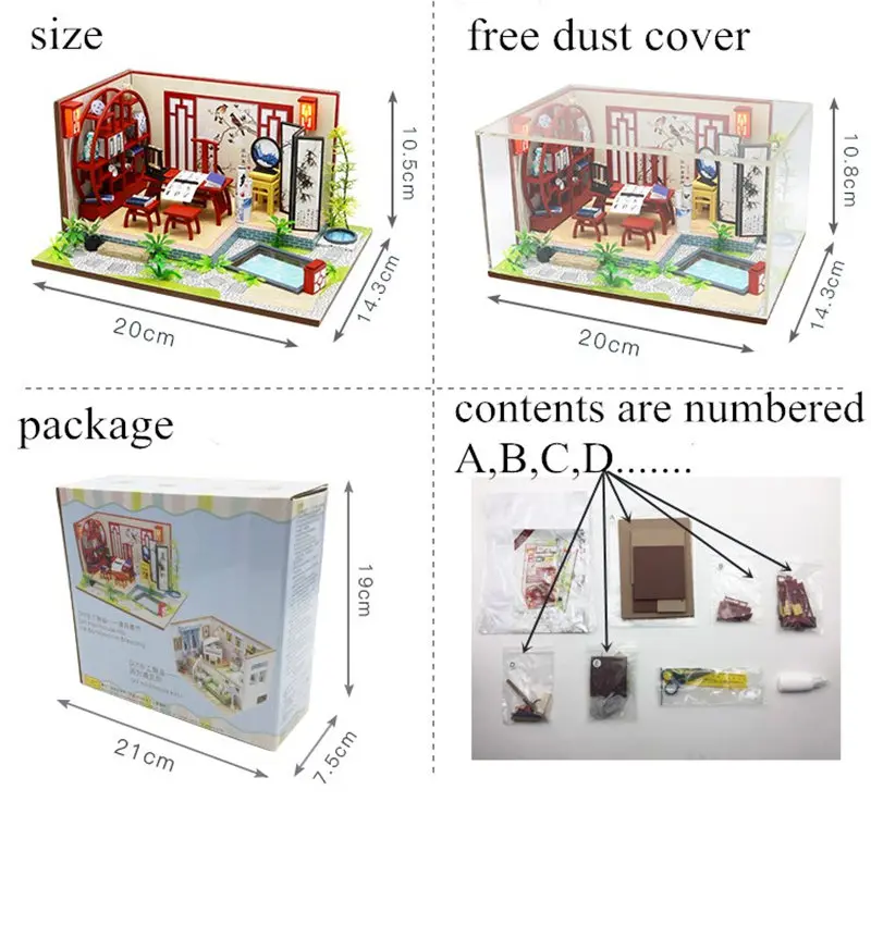 3D Кукольный дом в китайском стиле, архитектура, сделай сам, деревянный мини кукольный домик, маленькая мебель, лампа для книг, игрушки для детей, девочек