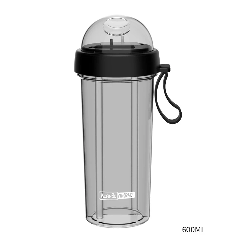 BAISPO двойная соломенная бутылка для воды, питьевая чашка, герметичная, портативная, для путешествий на открытом воздухе, чайник для бега, походов, бутылка для воды - Цвет: Black 600ML