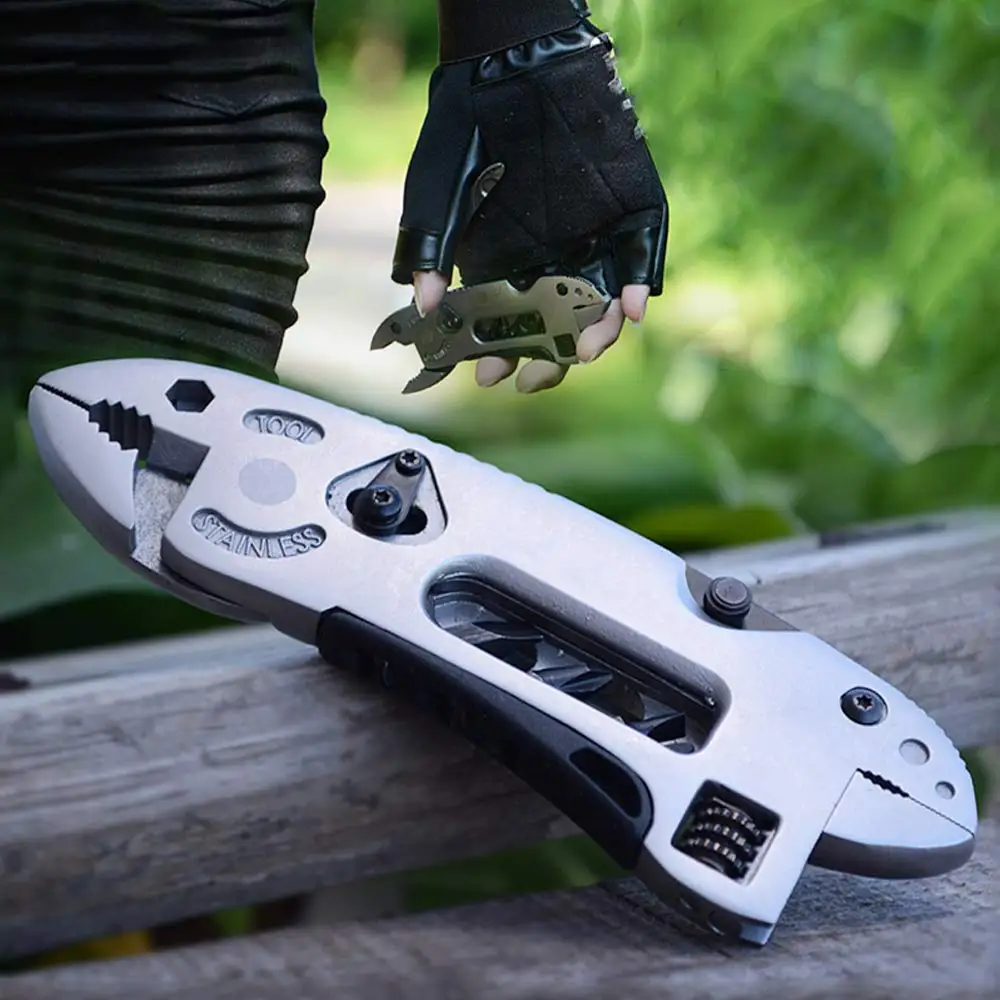Outdoor Survive Camp Fold Multi Tool Knife Repair Adjust Screwdriver Wrench Jaw Plier multifunction spanner gear kit survival (12)