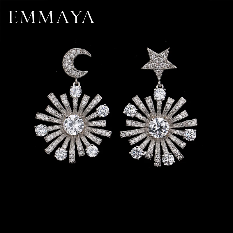 

EMMAYA Brand New Silver Color Zirconia Moon Star Earrings For Women Girls Christmas Gift Hot Fashion Crystal Jewelry