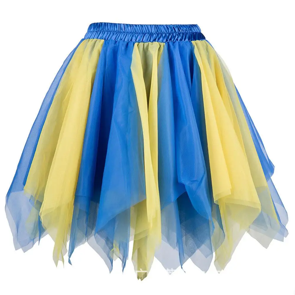 Красная многослойная фатиновая юбка бальное платье в стиле «Готик лолита»; юбка Для женщин короткая мини-юбка юбка-пачка пикантная обувь для взрослых; подкладка «рокабилли» Нижняя S-XXL - Цвет: Blue And Yellow