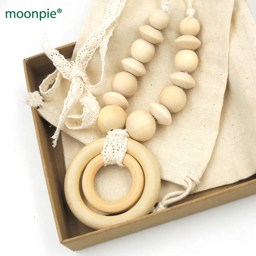 New Drop shipping PLAIN natural wooden beads ribbon Teething necklace