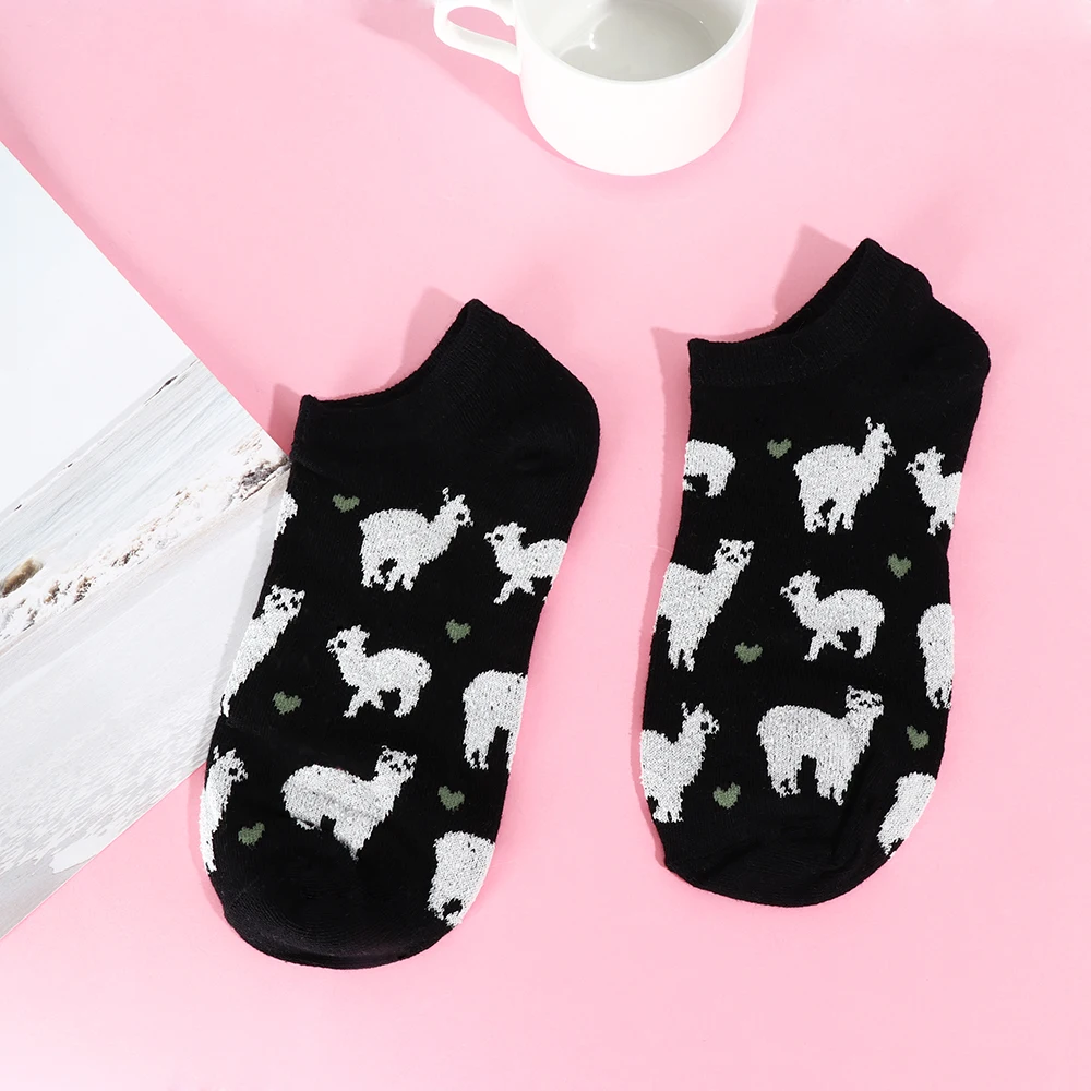 Novelty Women Alpaca Tube Socks Japanese Cute Women's Animal Cartoon boatsocks Spring Summer Cotton Socks