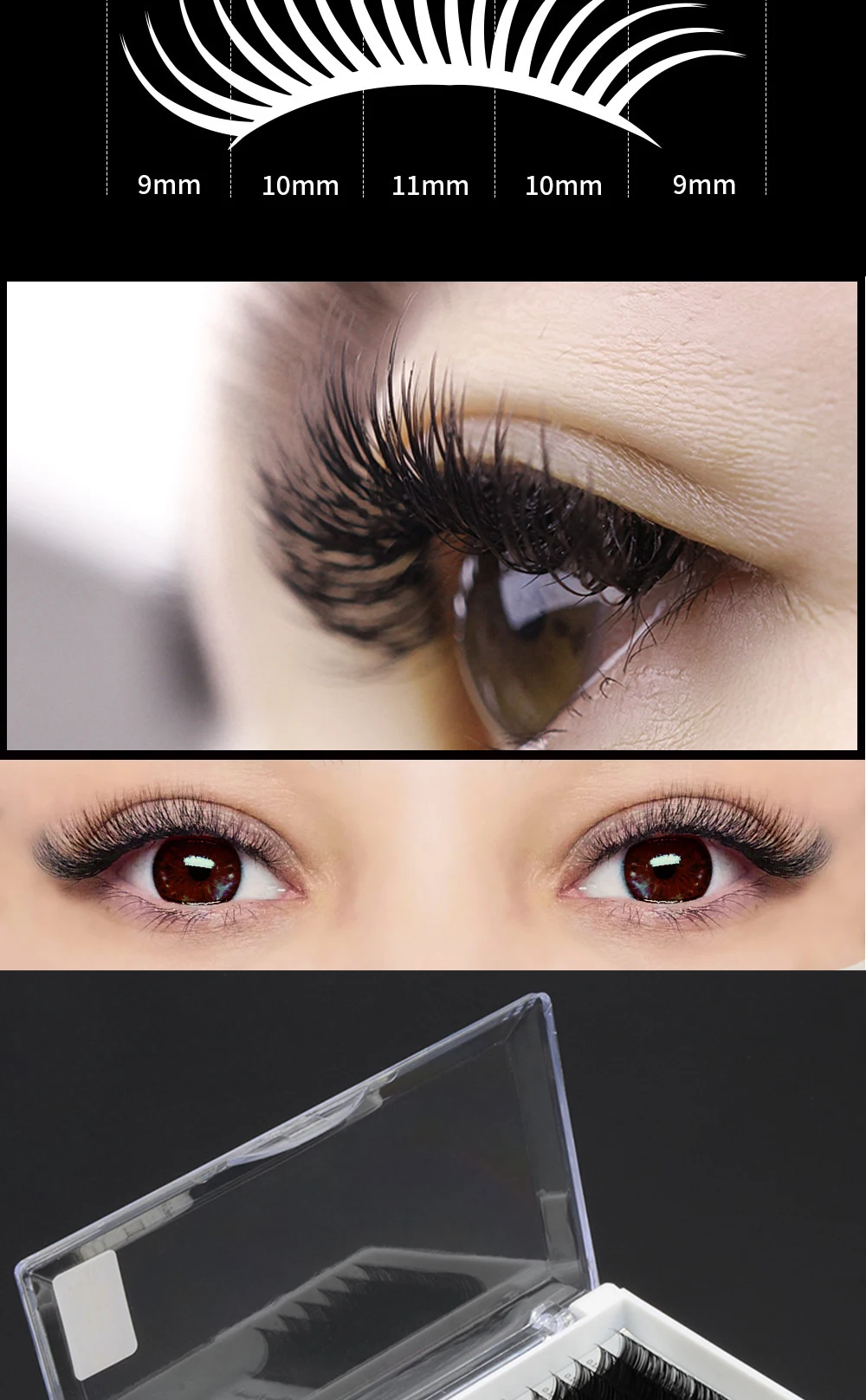 NAGARAKU 5cases Flat Ellipse Eyelashes Extensions Split Tips Ellipse Shape Natural Light False Eyelashes Dark Black Matte Hair