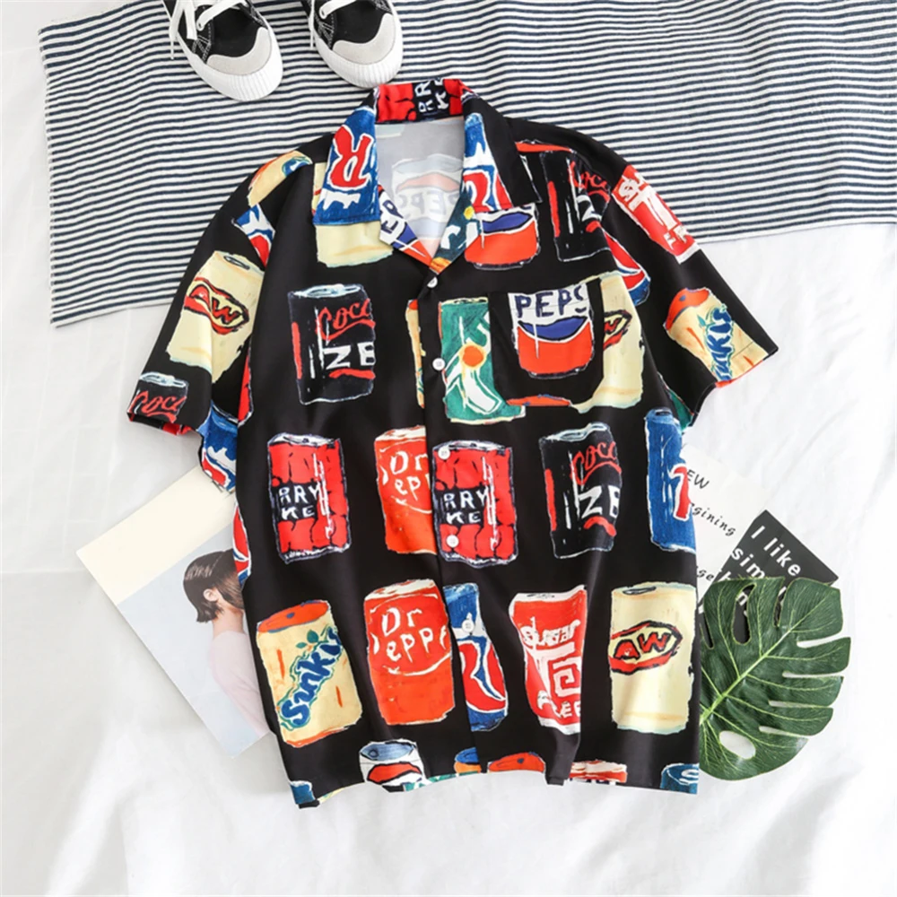 

Summer Beach Short-Sleeved Printed Shirt Men Polyester Turn-Down Collar Printing Shirts Fashion Beach Hawaiian Shirts Hot Sale