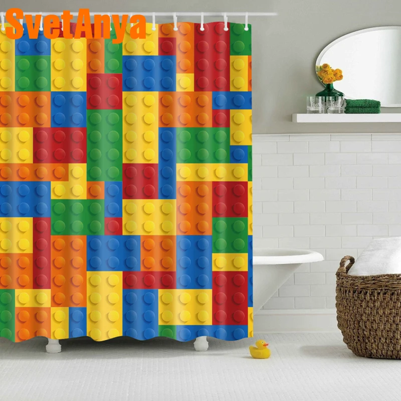 

Fashion Colorful Lego Blocks Shower Curtains Waterproof Bathroom Curtains Polyester 180x180cm Decoration With Hooks