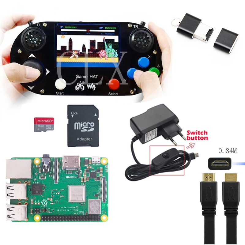 Raspberry Pi 3B + (плюс) 3 5 дюймов HDMI ЖК геймпад на борту RetroPie с чехлом В 2.5A мощность 16 Гб SD