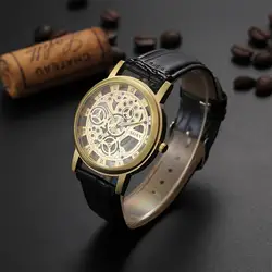 Soxy люксовый бренд скелет часы Для мужчин часы модные Для мужчин смотреть кожаный ремешок часы Saat Relogio masculino erkek коль saati reloj