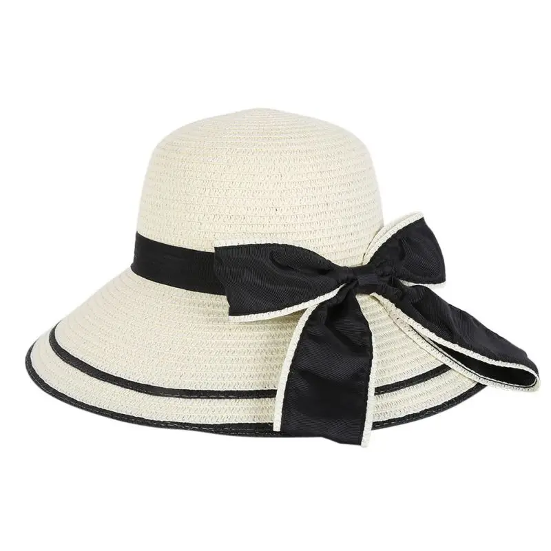 Новейшая модель; пляжная Женская Летняя шляпка Шапки Для женщин крупнозернистая СОЛОМА ПЛЯЖНЫЕ Детские шапочки для девочек, головные уборы для DW64 - Цвет: Белый