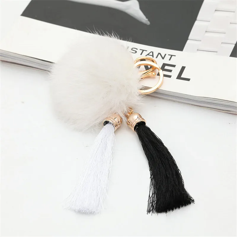 

New Arrival 2017 Cute Rabbit Fur Ball Key Chain Keychain llaveros mujer Fluffy Fur Pom Pom Keychain Tassel Car Bag Key Ring