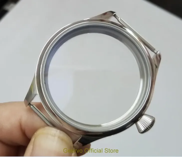 

44mm High quality 316L Stainless steel watch cases fit 6497/6498 Mechanical Hand Wind movement the diamond shape crown 03A