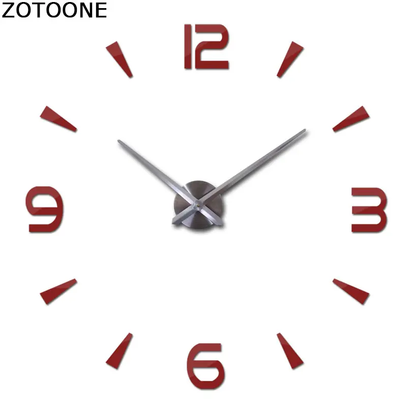 ZOTOONE Big Mirror Wall Clock Modern Design 3D Clocks Quartz Watch Wall Acrylic Diy Stickers For Living Room Wedding Decoration