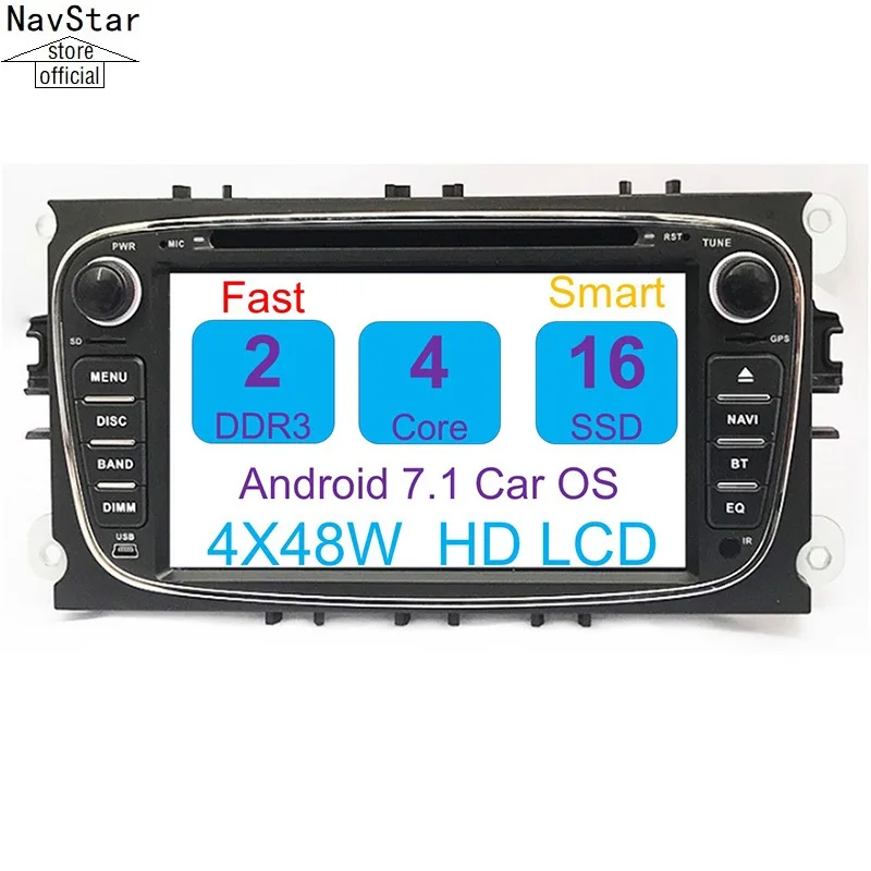 free shipping Car DVD Player Android 7.1 GPS 2Din For Ford/Mondeo/Focus/GALAXY/C-MAX/S-MAX/KUGA MAP radio DSP hifi TDA7851 | Автомобили и