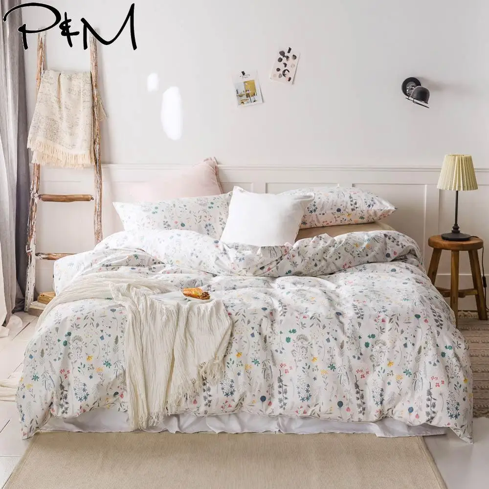 

2019 Fresh Nordic Floral Duvet Cover Set Flat Fitted Sheet Cotton Bedlinens Hypoallergenic Twin Queen King Bedlinens