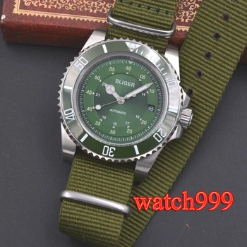 

40mm BLIGER men watch green dial SUB ceramic bezel sapphire crystal luminous nylon strap automatic men's watch