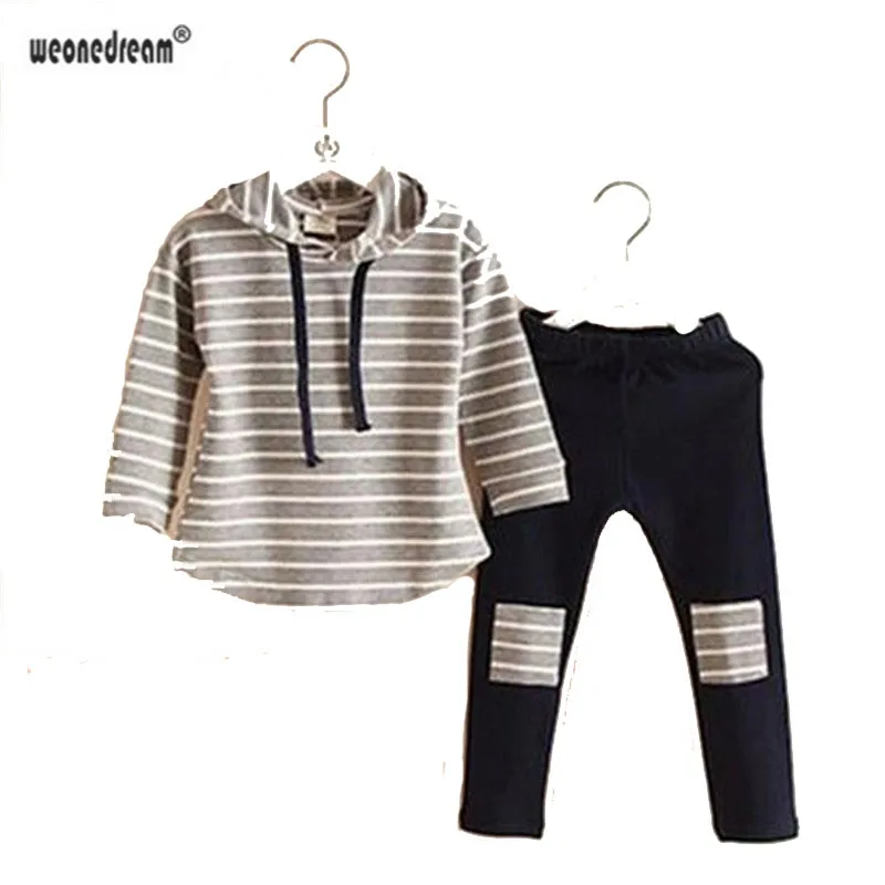 

WEONEDREAM Classic Striped Baby Girl Clothes Set Spring 2Pcs Hooded Sweatshirts+Leggings Pants Kids Clothes Sets Casual Suits
